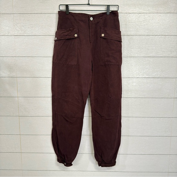 All Saints Pants - All Saints Burgundy Linen Lyocell Joggers Sz 8 Relaxed Soft Trousers Minimal